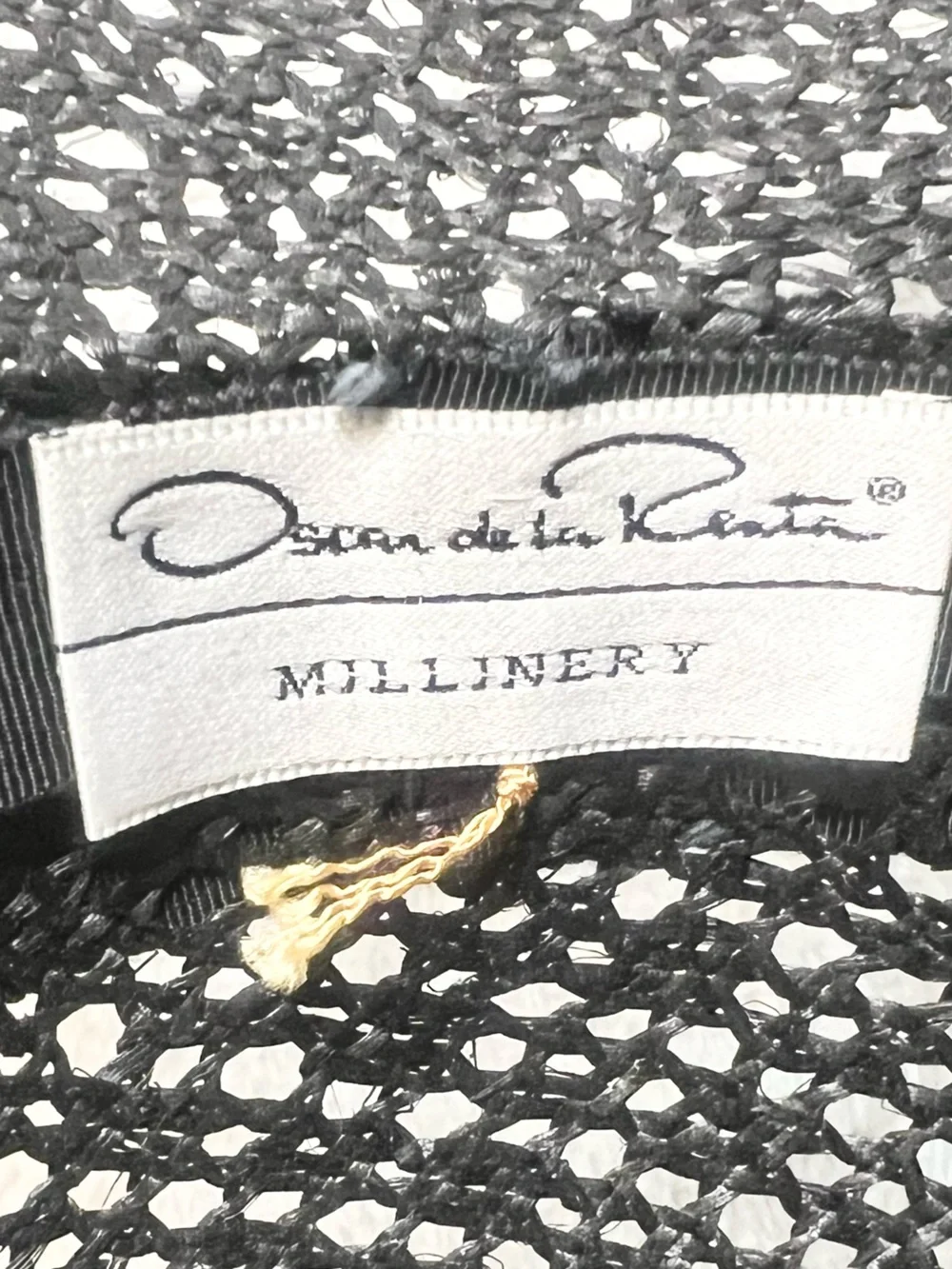 Vintage Oscar de la Renta Black Structured Straw Hat with White Rose Fascinator
